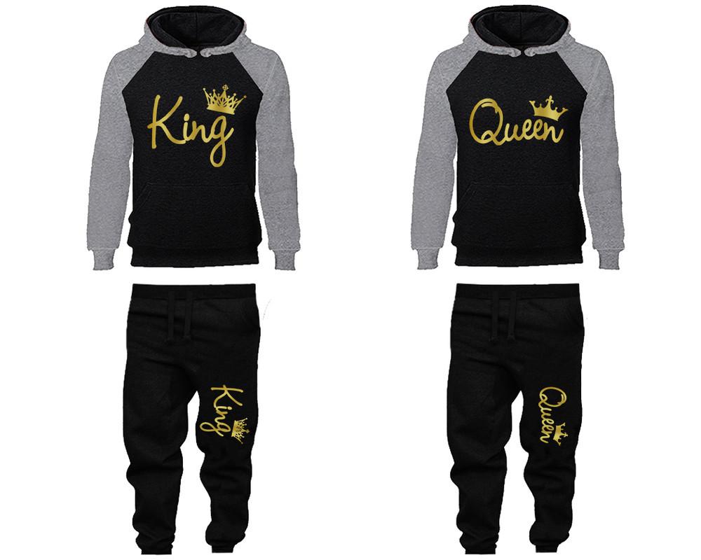 King and Queen matching top and bottom set, Gold Foil design hoodie and sweatpants sets for mens hoodie and jogger set womens. Matching couple joggers.