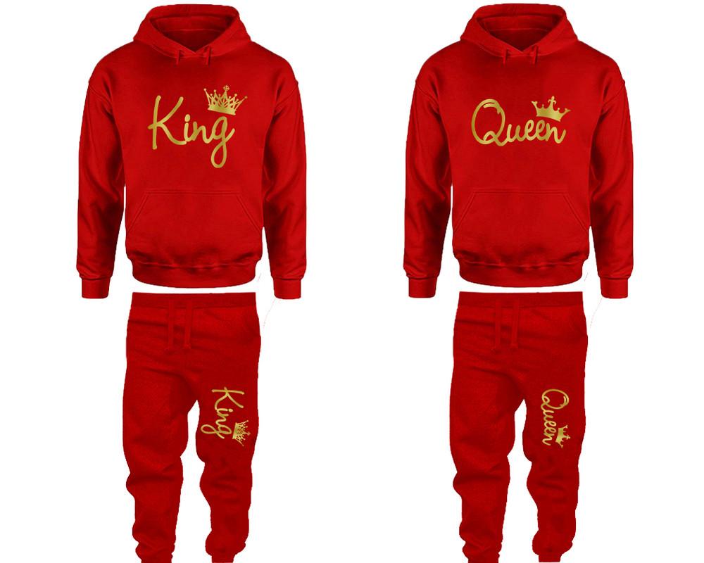 King and Queen matching top and bottom set, Gold Foil hoodie and sweatpants sets for mens hoodie and jogger set womens. Matching couple joggers.
