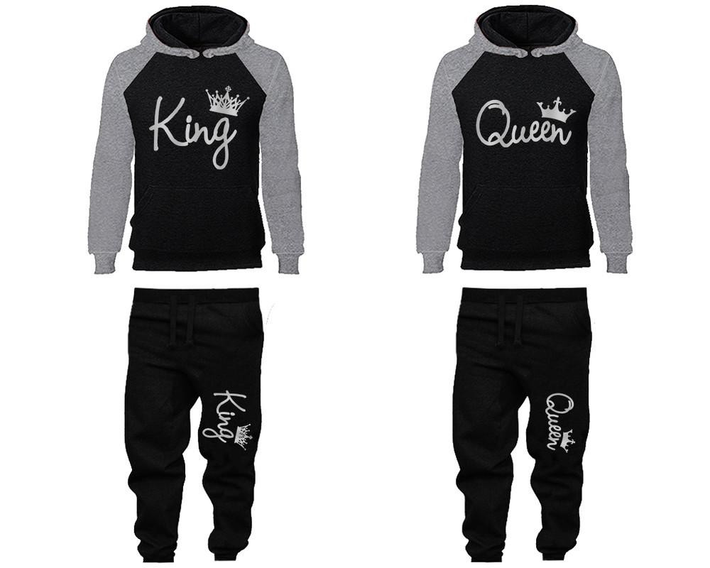 King and Queen matching top and bottom set, Silver Foil design hoodie and sweatpants sets for mens hoodie and jogger set womens. Matching couple joggers.