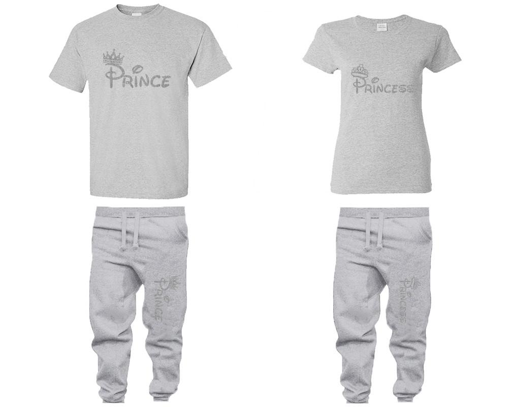 Prince and Princess shirts and jogger pants, matching top and bottom set, Sports Grey t shirts, men joggers, shirt and jogger pants women. Matching couple joggers