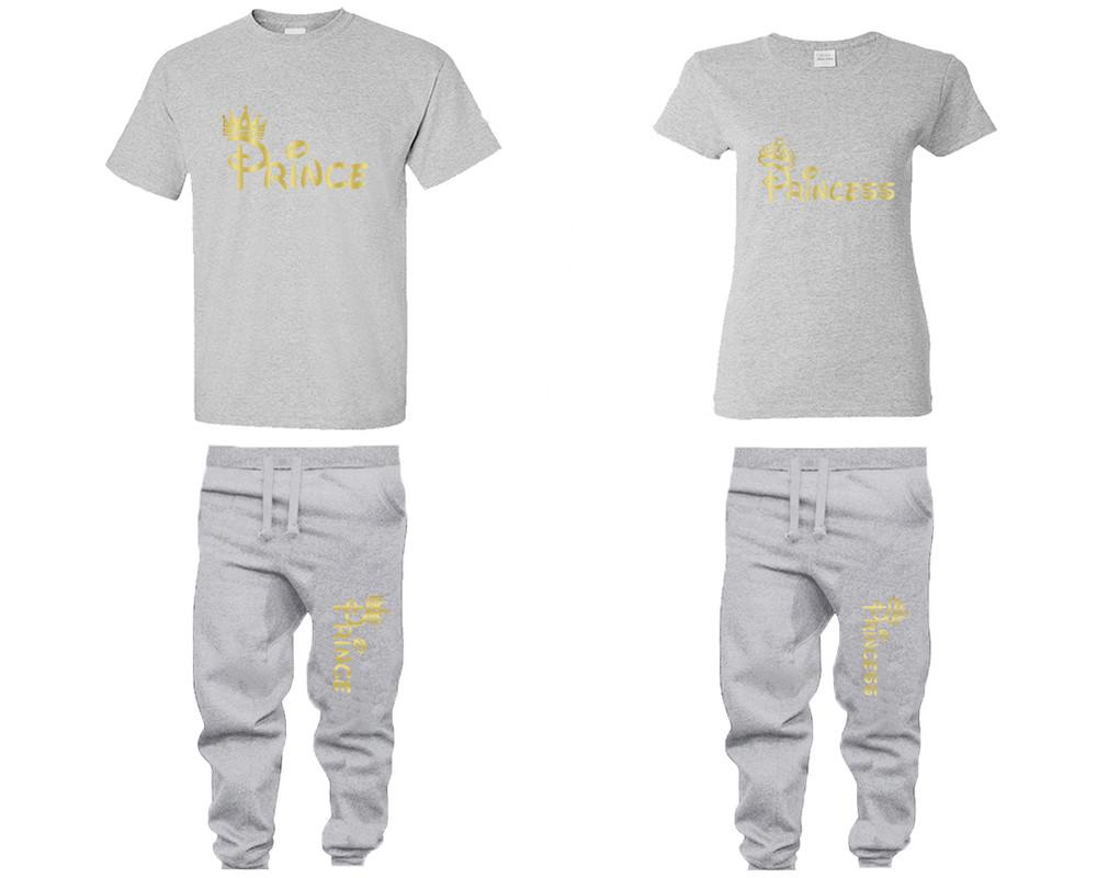 Prince and Princess shirts and jogger pants, matching top and bottom set, Sports Grey t shirts, men joggers, shirt and jogger pants women. Matching couple joggers