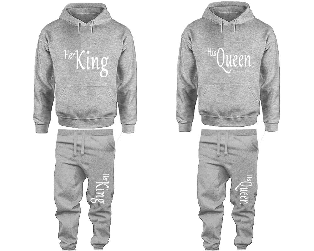 Her King and His Queen matching top and bottom set, Sports Grey pullover hoodie and sweatpants sets for mens, pullover hoodie and jogger set womens. Matching couple joggers.