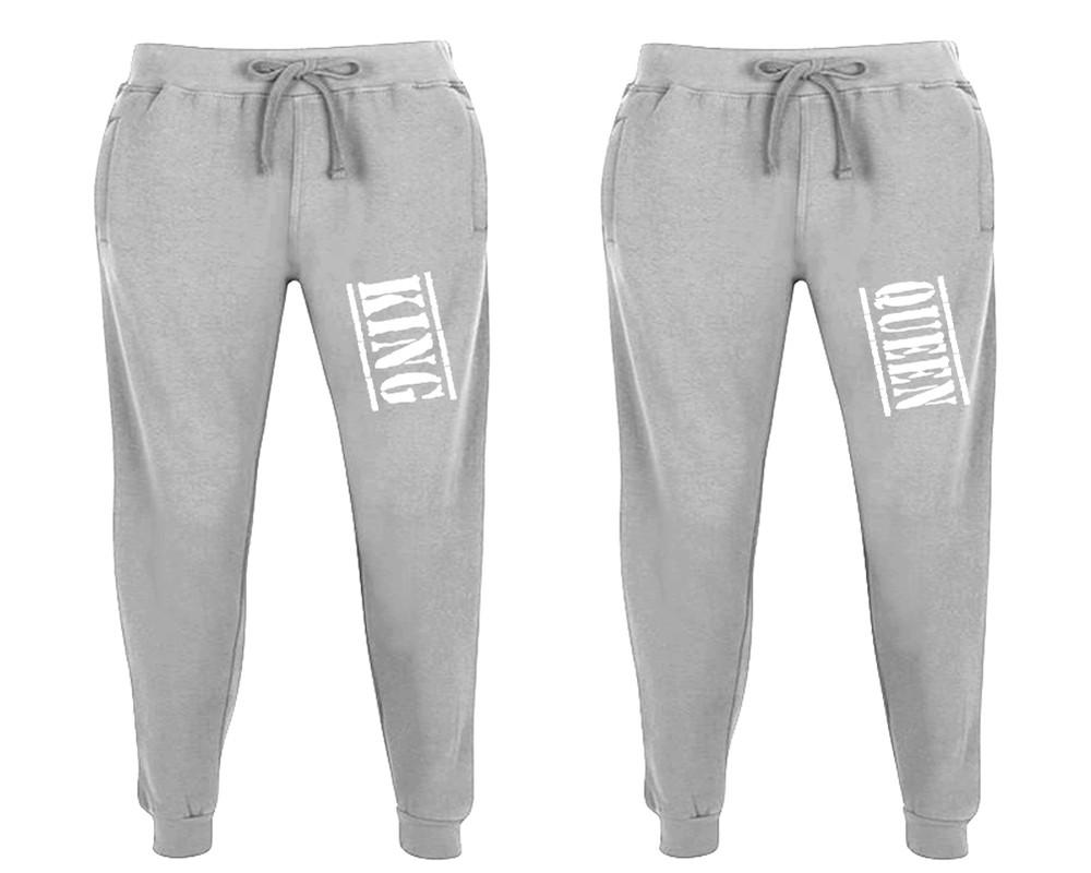 King and Queen matching jogger pants, Sports Grey sweatpants for mens, jogger set womens. Matching couple joggers.