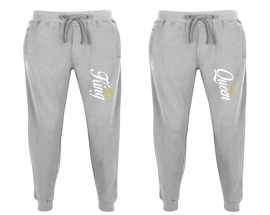 King and Queen matching jogger pants, Sports Grey sweatpants for mens, jogger set womens. Matching couple joggers.