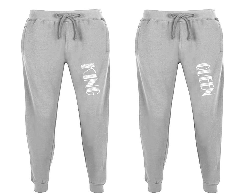 King and Queen matching jogger pants, Sports Grey sweatpants for mens, jogger set womens. Matching couple joggers.