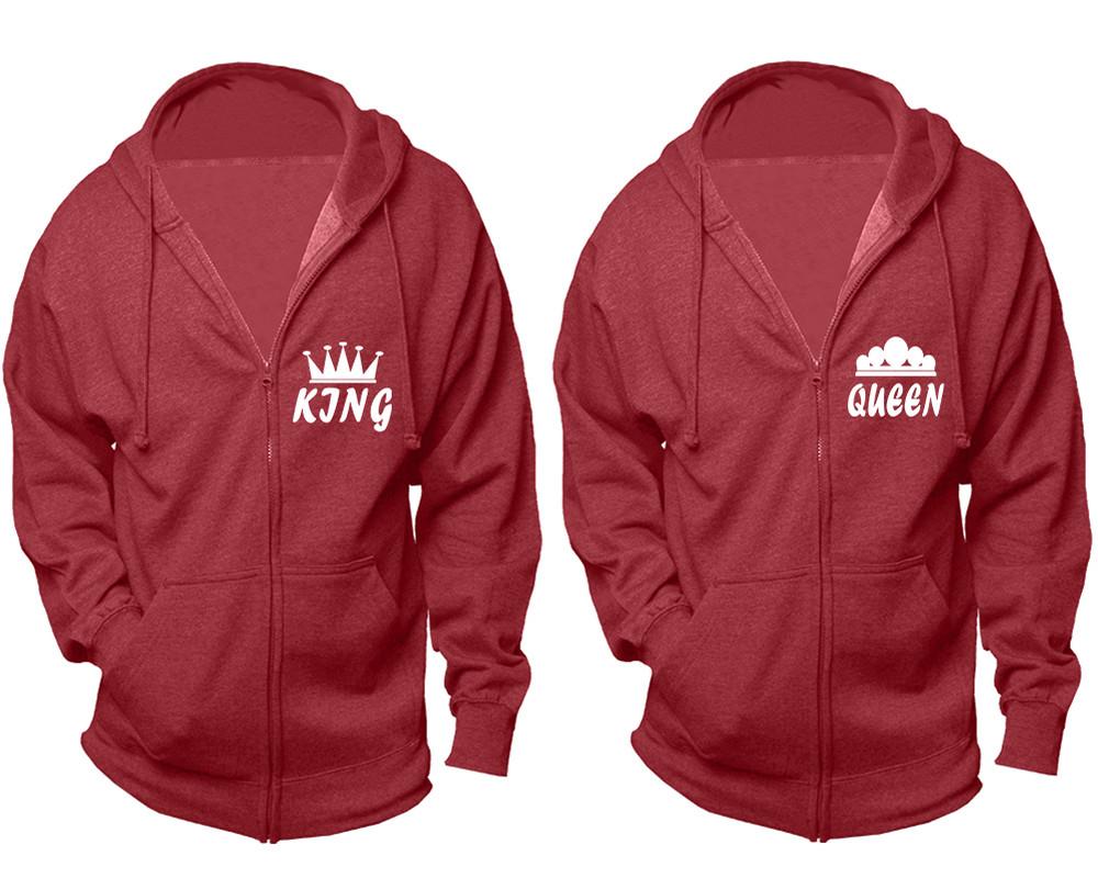 King and Queen zipper hoodies, Matching couple hoodies, Heather Burgundy zip up hoodie for man, Heather Burgundy zip up hoodie womens