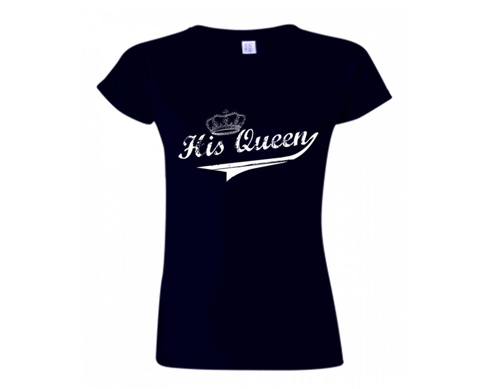 Navy Blue color His Queen design T Shirt for Woman