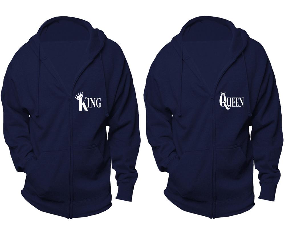 King and Queen zipper hoodies, Matching couple hoodies, Navy Blue zip up hoodie for man, Navy Blue zip up hoodie womens
