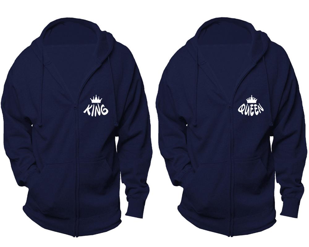 King and Queen zipper hoodies, Matching couple hoodies, Navy Blue zip up hoodie for man, Navy Blue zip up hoodie womens