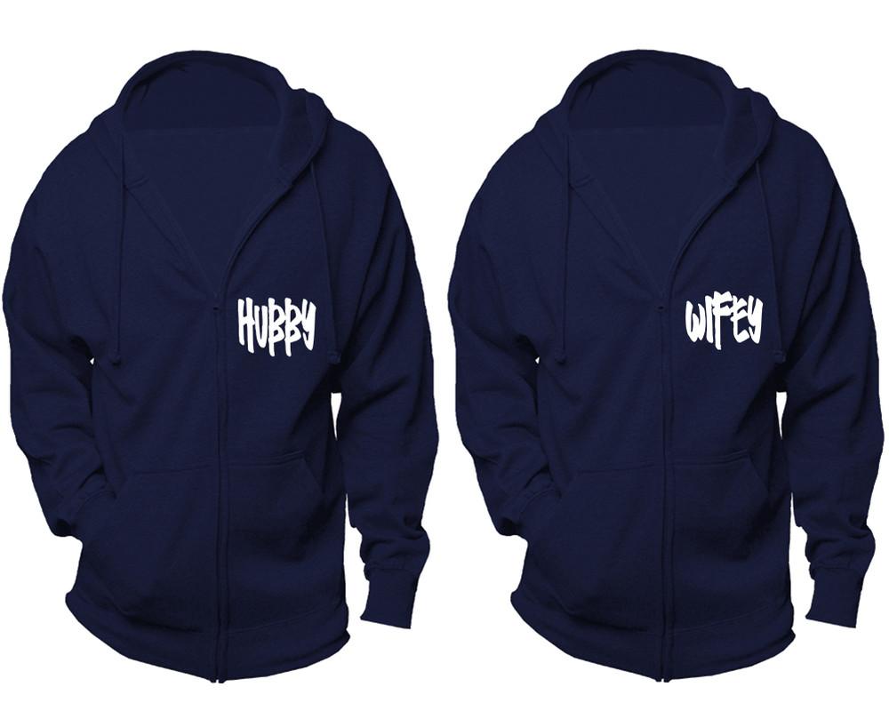 Hubby and Wifey zipper hoodies, Matching couple hoodies, Navy Blue zip up hoodie for man, Navy Blue zip up hoodie womens