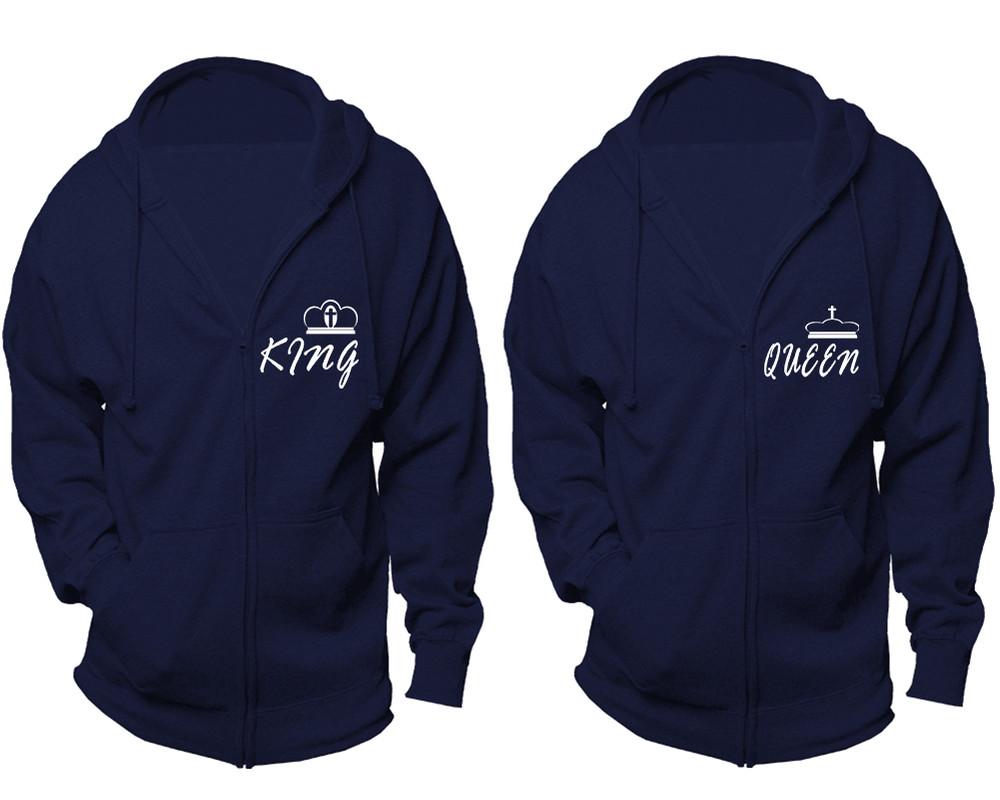 King and Queen zipper hoodies, Matching couple hoodies, Navy Blue zip up hoodie for man, Navy Blue zip up hoodie womens