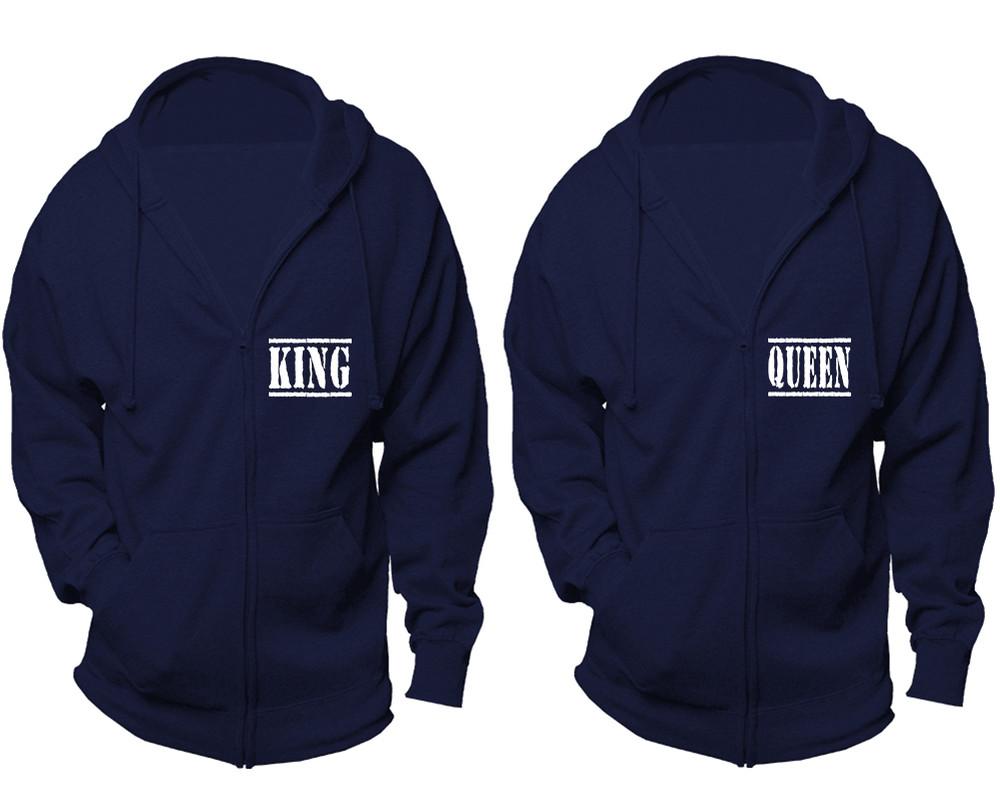 King and Queen zipper hoodies, Matching couple hoodies, Navy Blue zip up hoodie for man, Navy Blue zip up hoodie womens