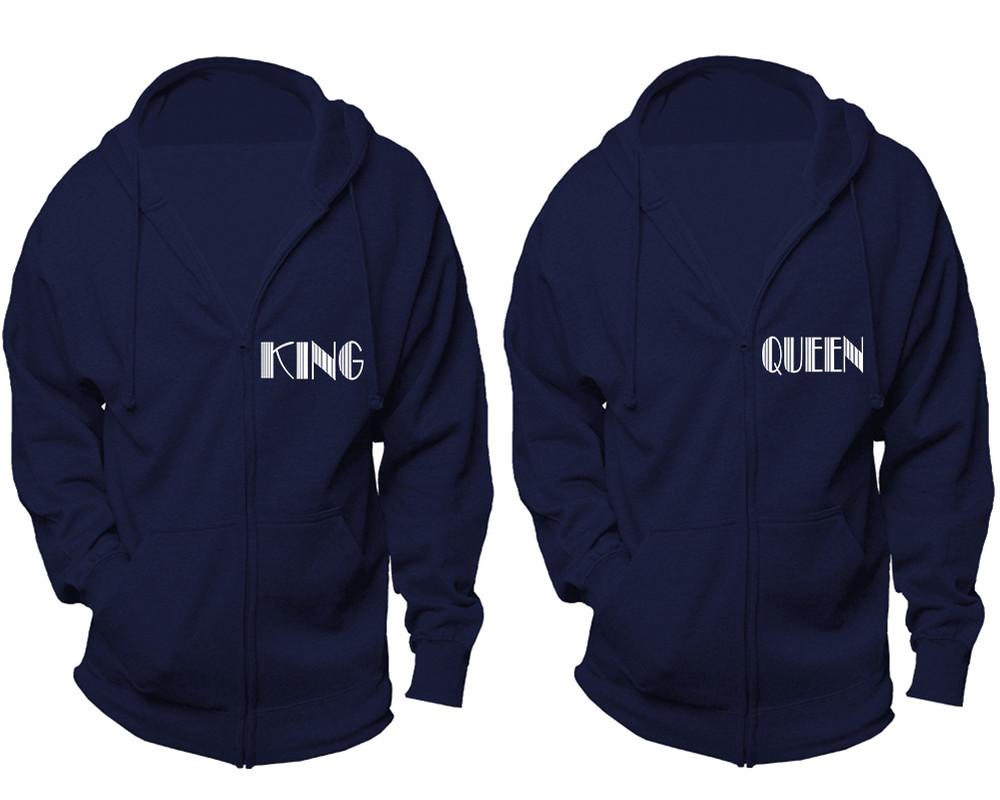 King and Queen zipper hoodies, Matching couple hoodies, Navy Blue zip up hoodie for man, Navy Blue zip up hoodie womens
