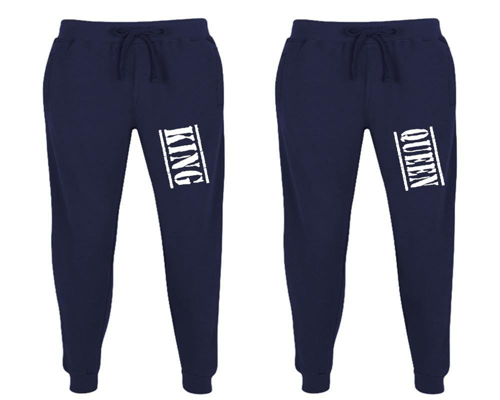 King and Queen matching jogger pants, Navy Blue sweatpants for mens, jogger set womens. Matching couple joggers.