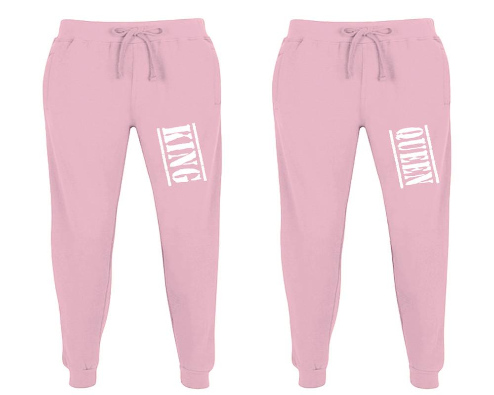 King and Queen matching jogger pants, Pink sweatpants for mens, jogger set womens. Matching couple joggers.
