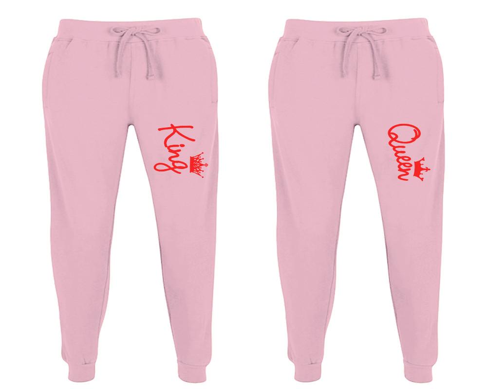 King and Queen matching jogger pants, Pink sweatpants for mens, jogger set womens. Matching couple joggers.