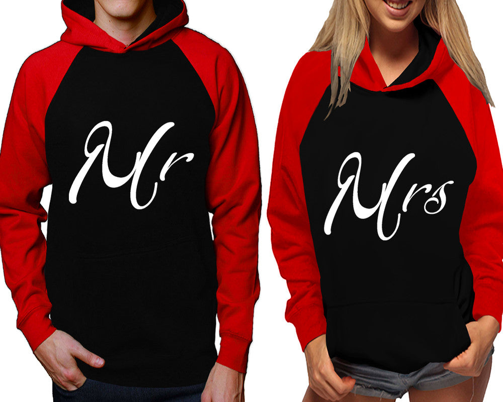 Mr and Mrs raglan hoodies, Matching couple hoodies, Red Black his and hers man and woman contrast raglan hoodies