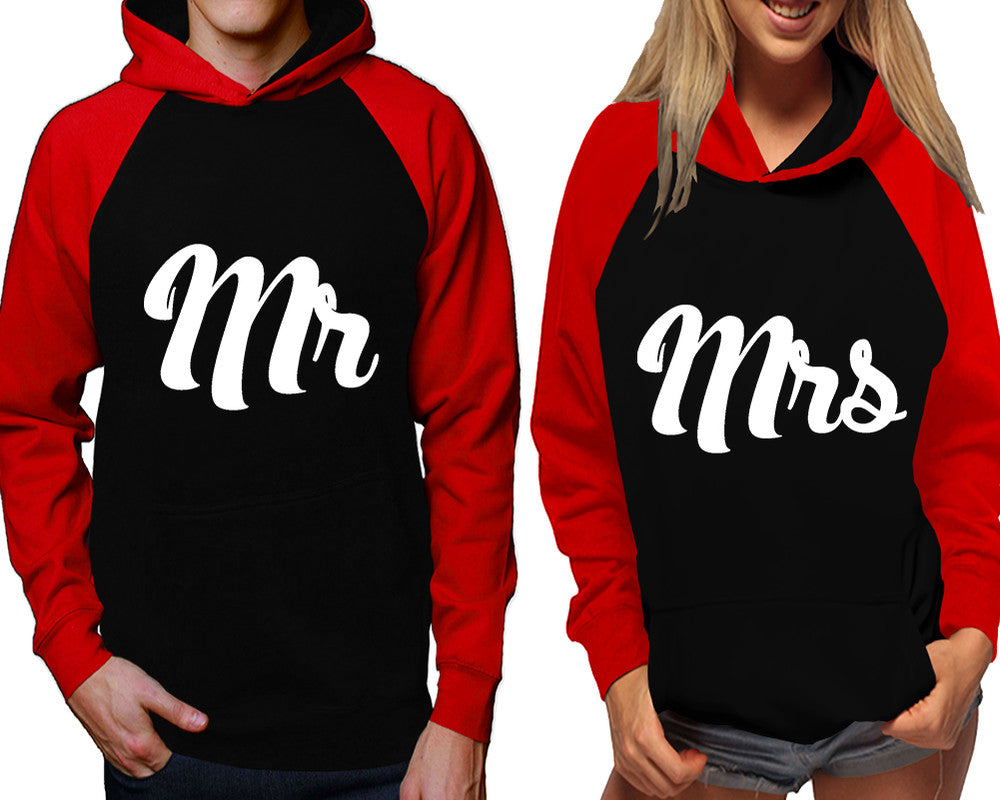 Mr and Mrs raglan hoodies, Matching couple hoodies, Red Black his and hers man and woman contrast raglan hoodies