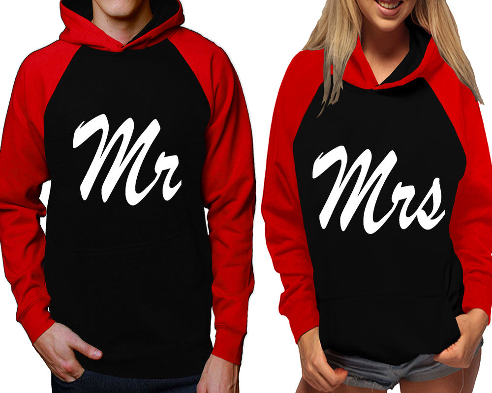 Mr and Mrs raglan hoodies, Matching couple hoodies, Red Black his and hers man and woman contrast raglan hoodies