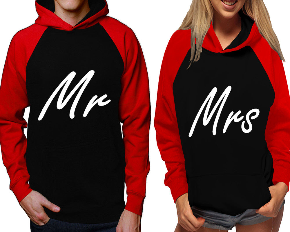 Mr and Mrs raglan hoodies, Matching couple hoodies, Red Black his and hers man and woman contrast raglan hoodies