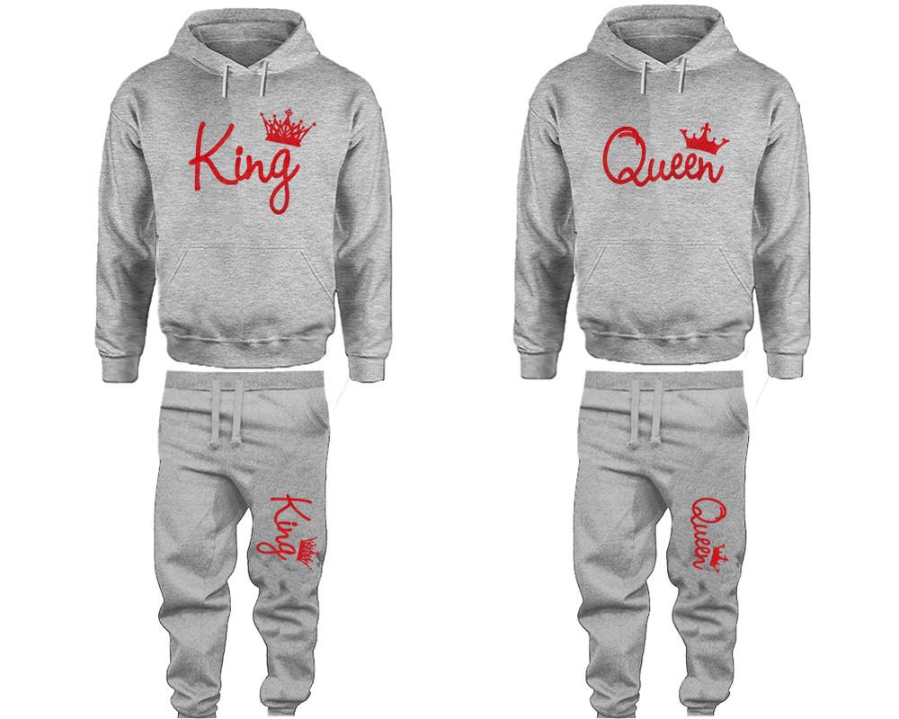 King and Queen matching top and bottom set, Red Glitter hoodie and sweatpants sets for mens hoodie and jogger set womens. Matching couple joggers.