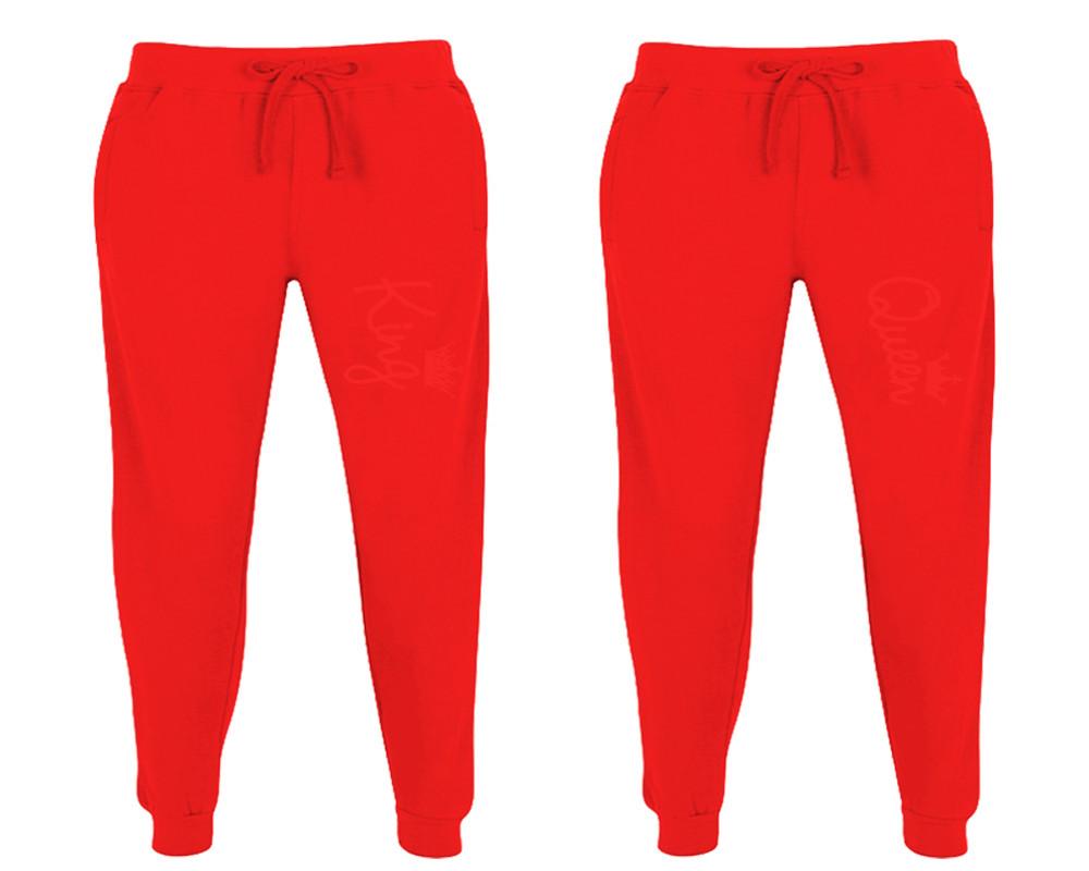 King and Queen matching jogger pants, Red sweatpants for mens, jogger set womens. Matching couple joggers.