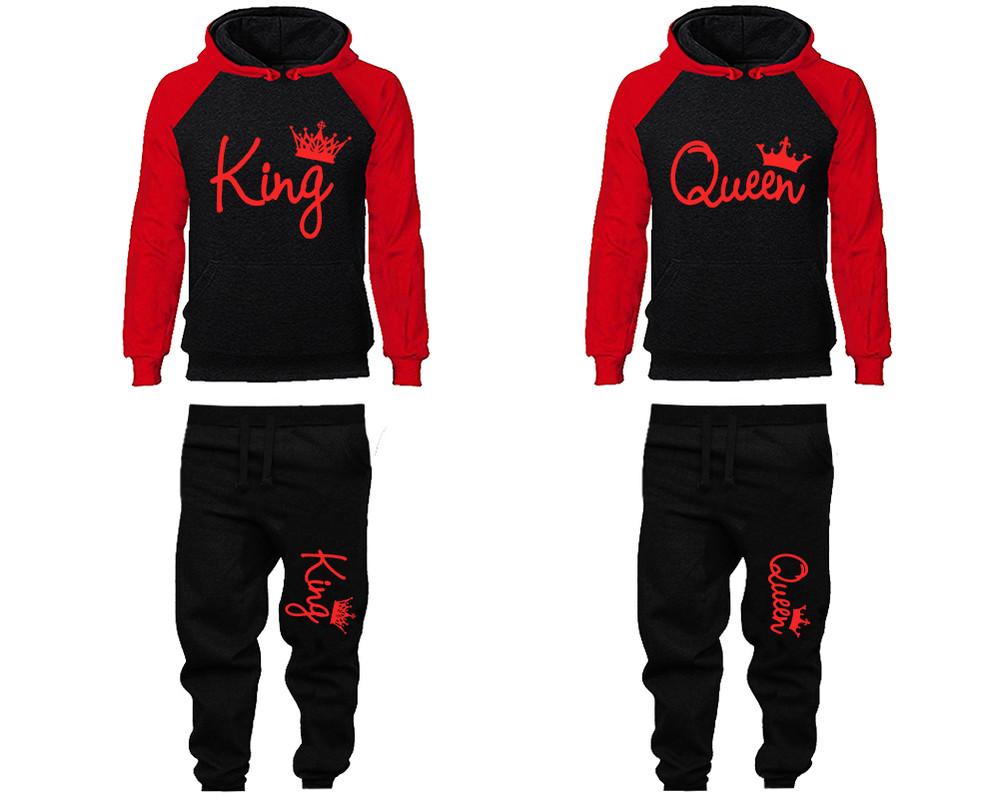 King and Queen matching top and bottom set, Red design hoodie and sweatpants sets for mens hoodie and jogger set womens. Matching couple joggers.