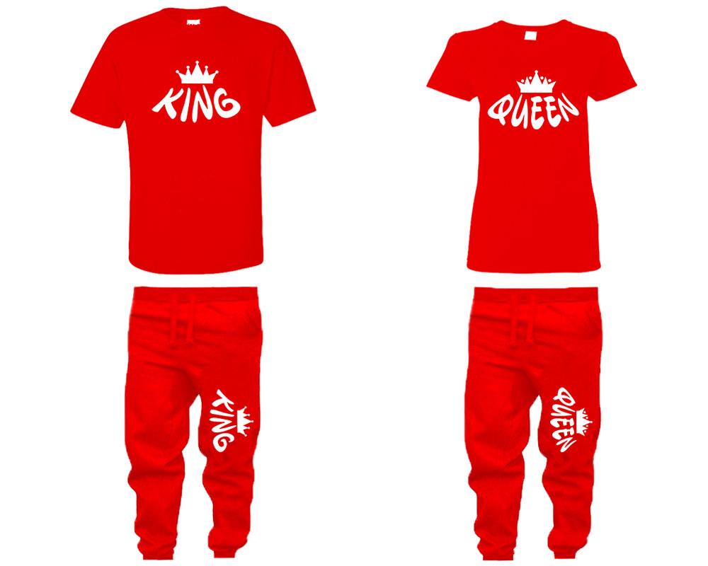 King and Queen shirts and jogger pants, matching top and bottom set, Red t shirts, men joggers, shirt and jogger pants women. Matching couple joggers