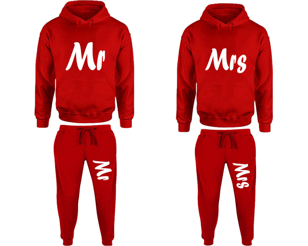 Mr and Mrs matching top and bottom set, Red pullover hoodie and sweatpants sets for mens, pullover hoodie and jogger set womens. Matching couple joggers.