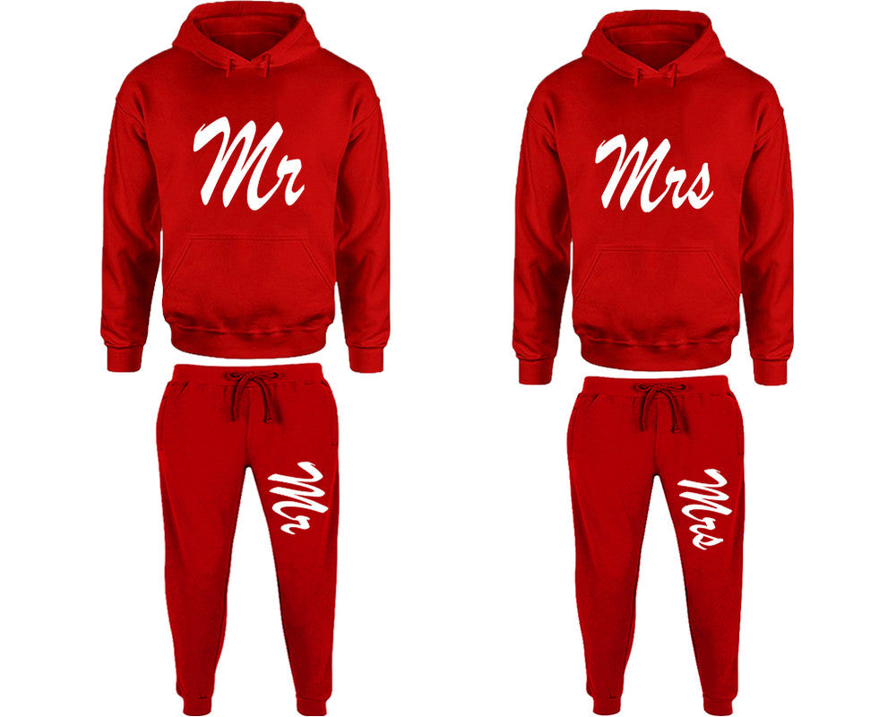Mr and Mrs matching top and bottom set, Red pullover hoodie and sweatpants sets for mens, pullover hoodie and jogger set womens. Matching couple joggers.