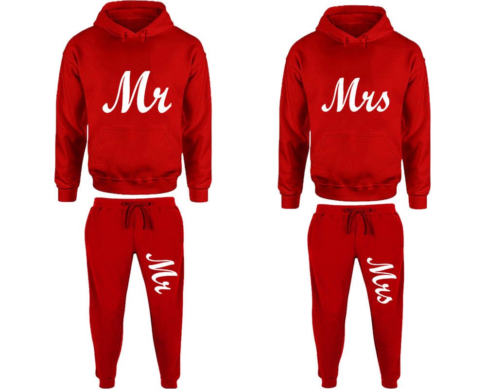 Mr and Mrs matching top and bottom set, Red pullover hoodie and sweatpants sets for mens, pullover hoodie and jogger set womens. Matching couple joggers.