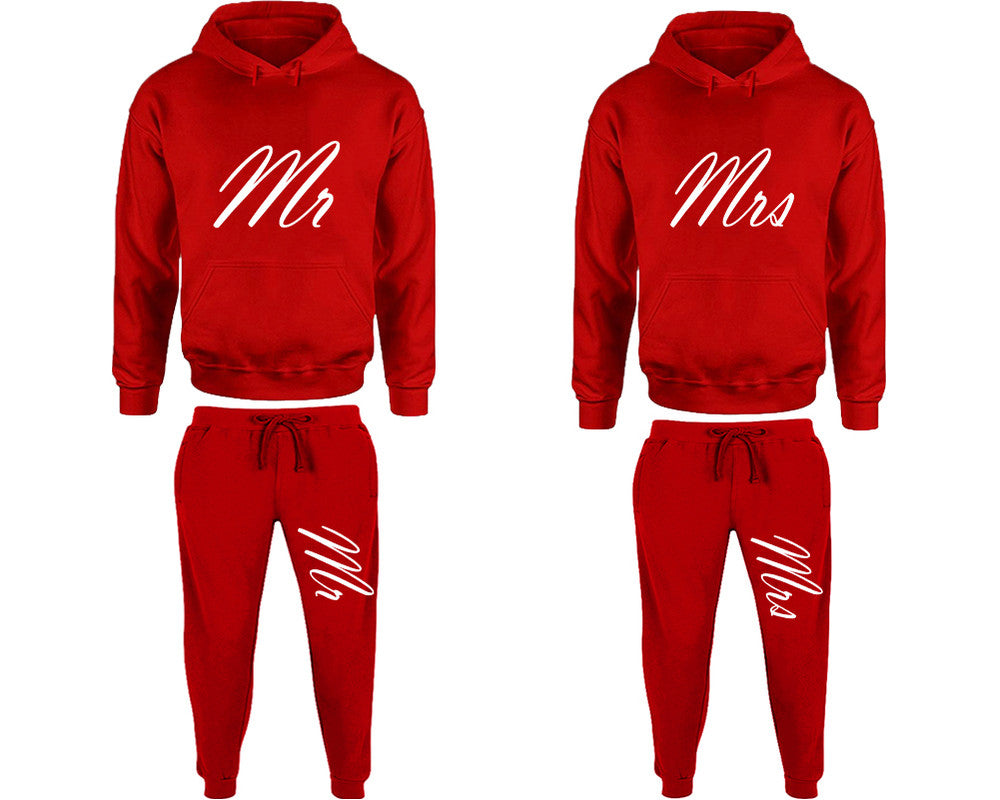 Mr and Mrs matching top and bottom set, Red pullover hoodie and sweatpants sets for mens, pullover hoodie and jogger set womens. Matching couple joggers.