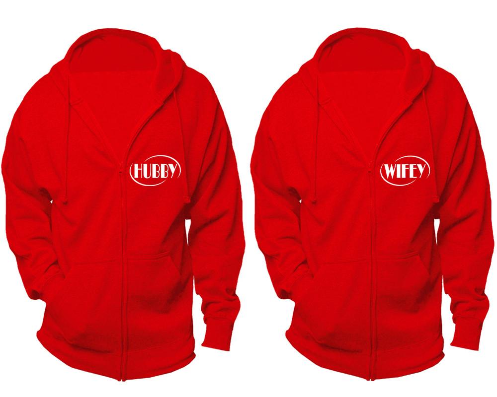 Hubby and Wifey zipper hoodies, Matching couple hoodies, Red zip up hoodie for man, Red zip up hoodie womens