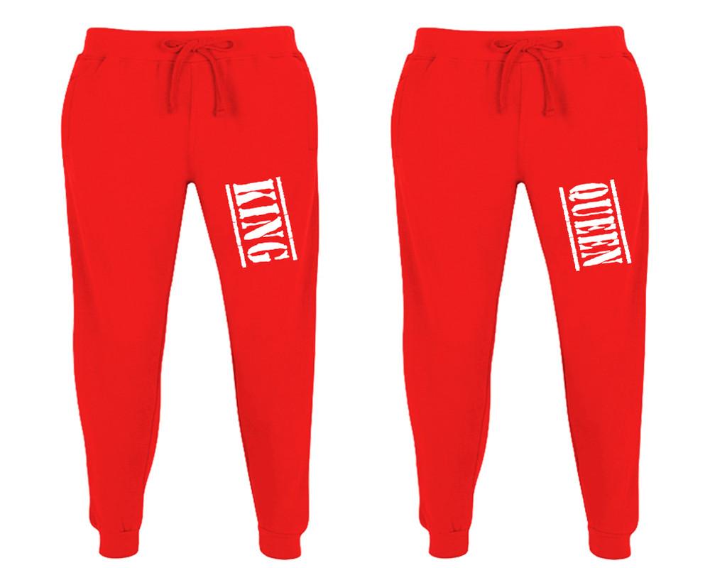 King and Queen matching jogger pants, Red sweatpants for mens, jogger set womens. Matching couple joggers.