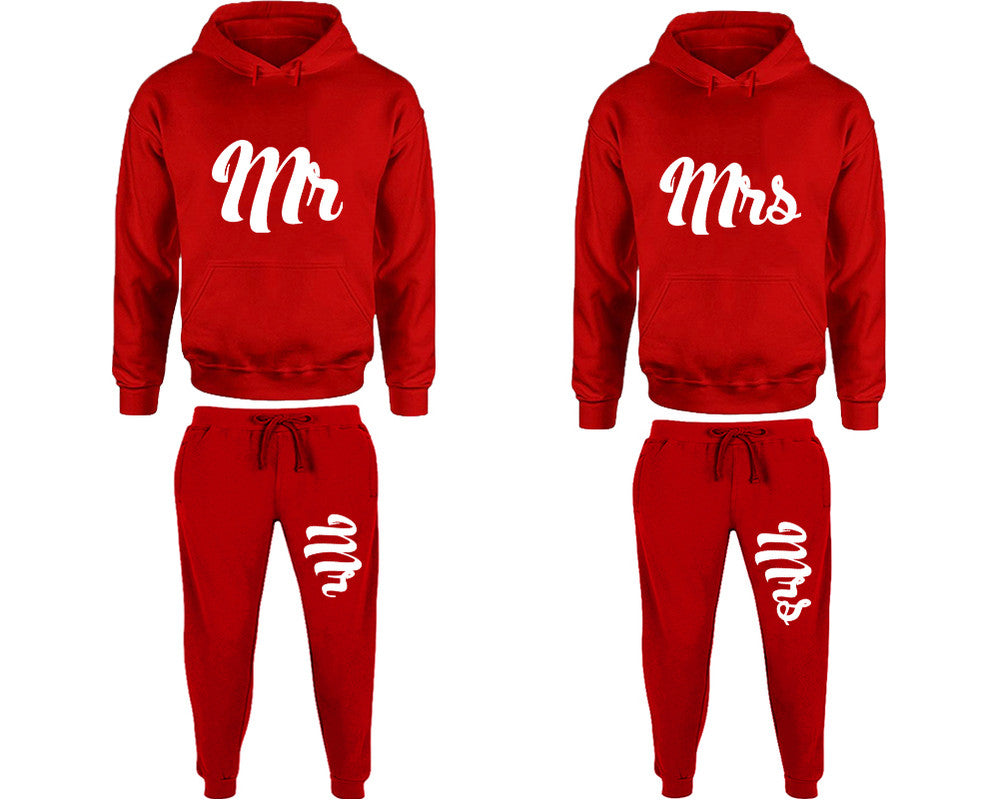 Mr and Mrs matching top and bottom set, Red pullover hoodie and sweatpants sets for mens, pullover hoodie and jogger set womens. Matching couple joggers.