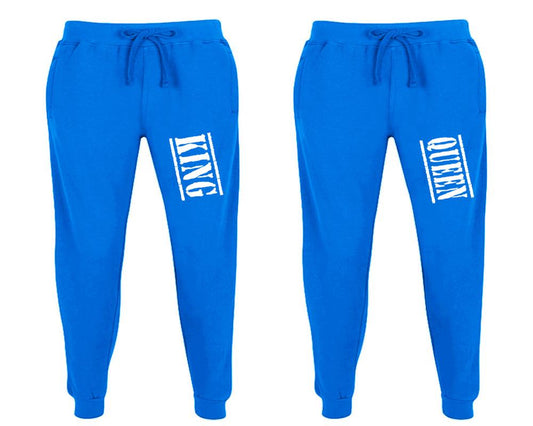 King and Queen matching jogger pants, Royal Blue sweatpants for mens, jogger set womens. Matching couple joggers.