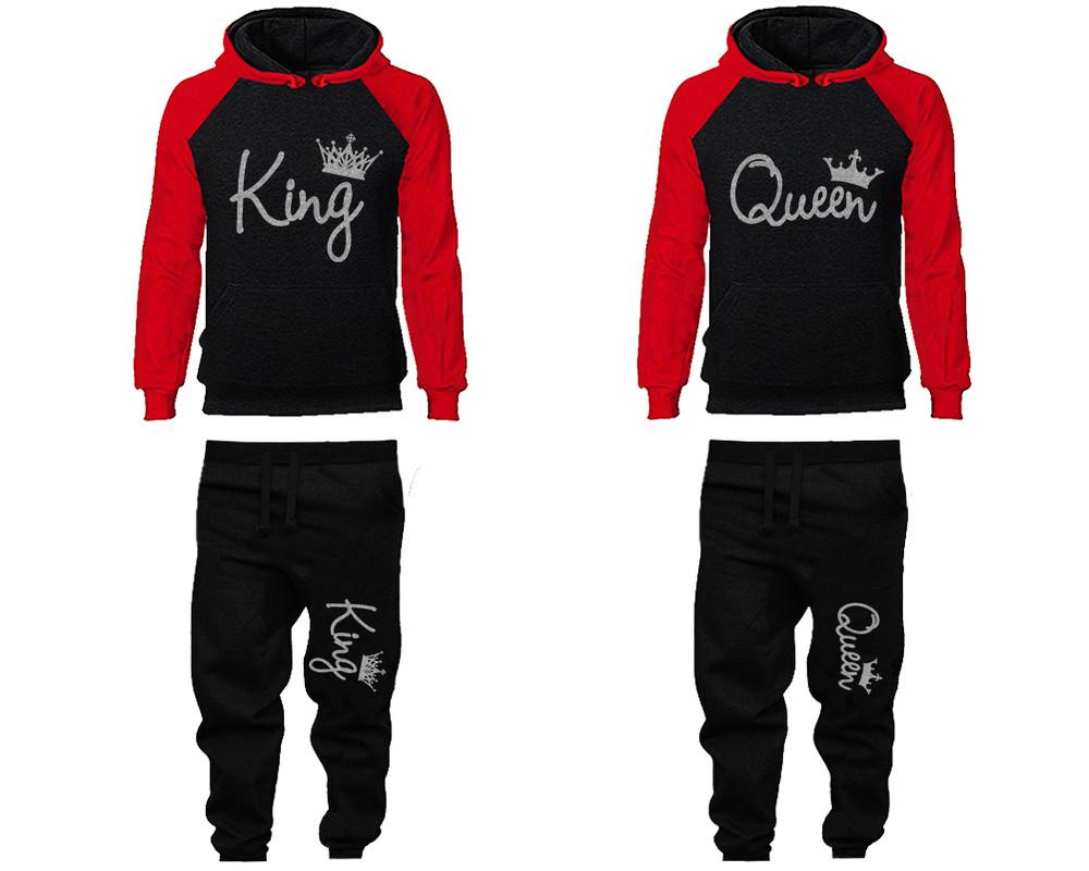 King and Queen matching top and bottom set, Silver Glitter design hoodie and sweatpants sets for mens hoodie and jogger set womens. Matching couple joggers.