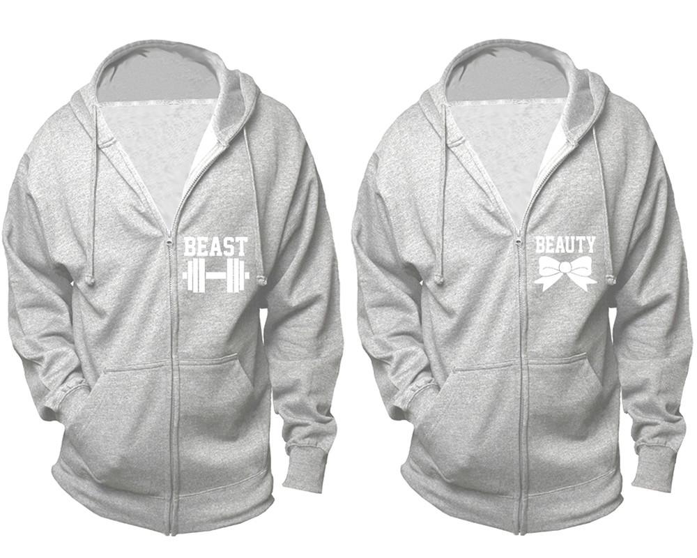 Beast and Beauty zipper hoodies, Matching couple hoodies, Sports Grey zip up hoodie for man, Sports Grey zip up hoodie womens