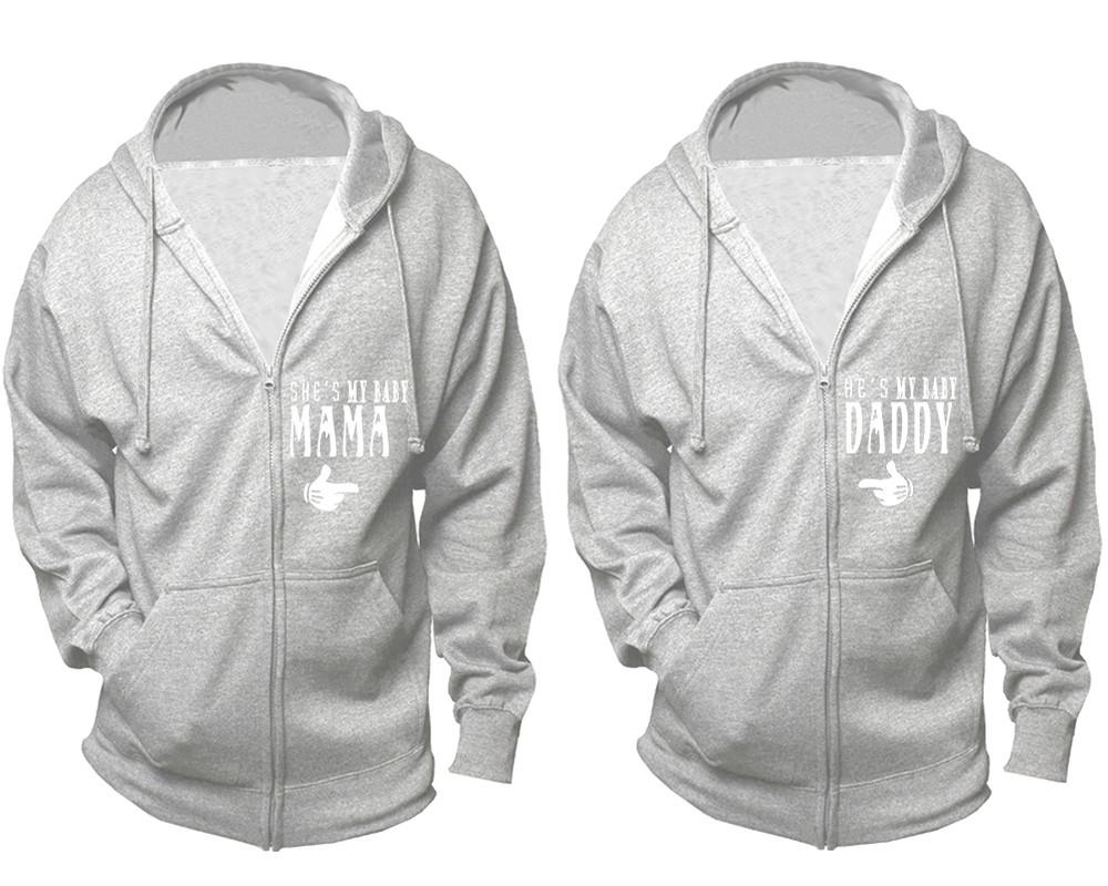 She's My Baby Mama and He's My Baby Daddy zipper hoodies, Matching couple hoodies, Sports Grey zip up hoodie for man, Sports Grey zip up hoodie womens