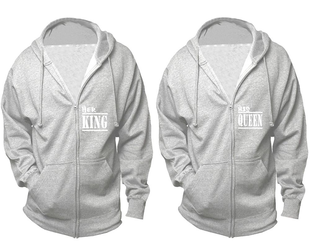 Her King and His Queen zipper hoodies, Matching couple hoodies, Sports Grey zip up hoodie for man, Sports Grey zip up hoodie womens