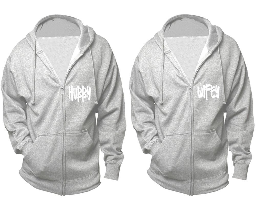 Hubby and Wifey zipper hoodies, Matching couple hoodies, Sports Grey zip up hoodie for man, Sports Grey zip up hoodie womens