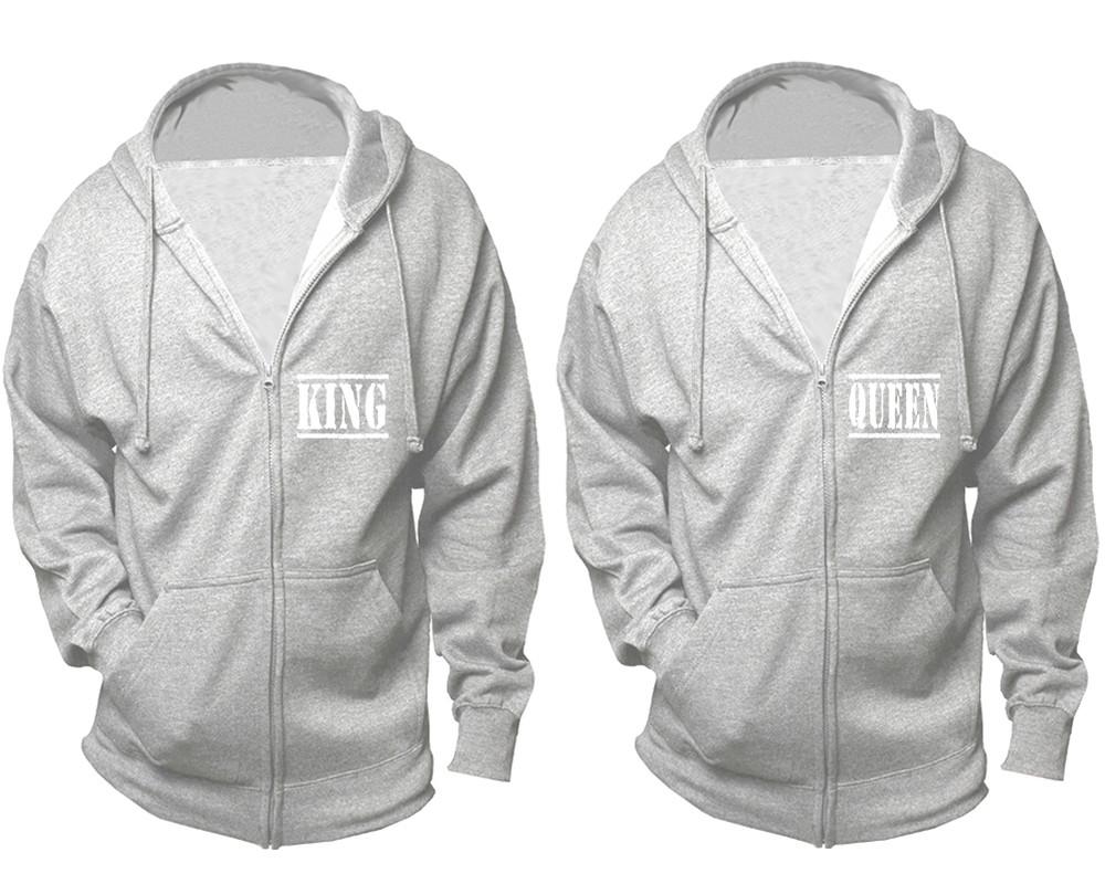 King and Queen zipper hoodies, Matching couple hoodies, Sports Grey zip up hoodie for man, Sports Grey zip up hoodie womens