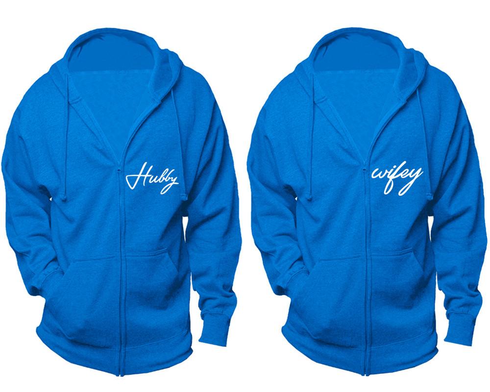 Hubby and Wifey zipper hoodies, Matching couple hoodies, Turquoise zip up hoodie for man, Turquoise zip up hoodie womens