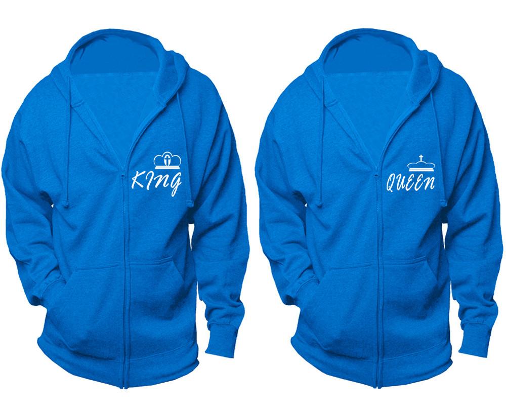 King and Queen zipper hoodies, Matching couple hoodies, Turquoise zip up hoodie for man, Turquoise zip up hoodie womens
