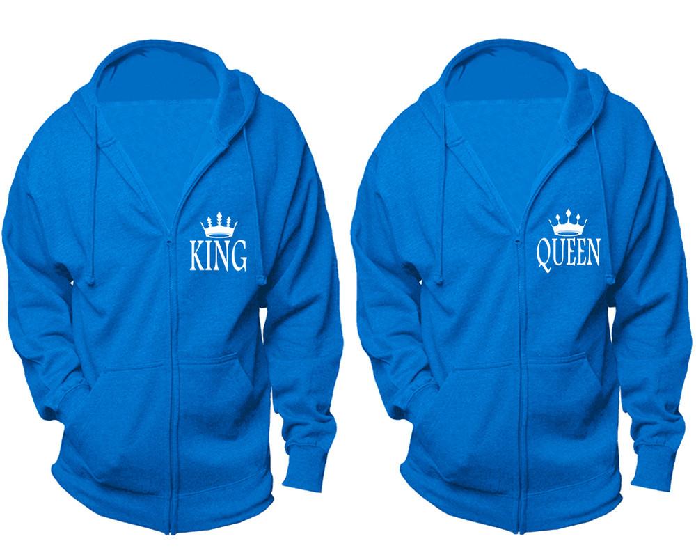 King and Queen zipper hoodies, Matching couple hoodies, Turquoise zip up hoodie for man, Turquoise zip up hoodie womens