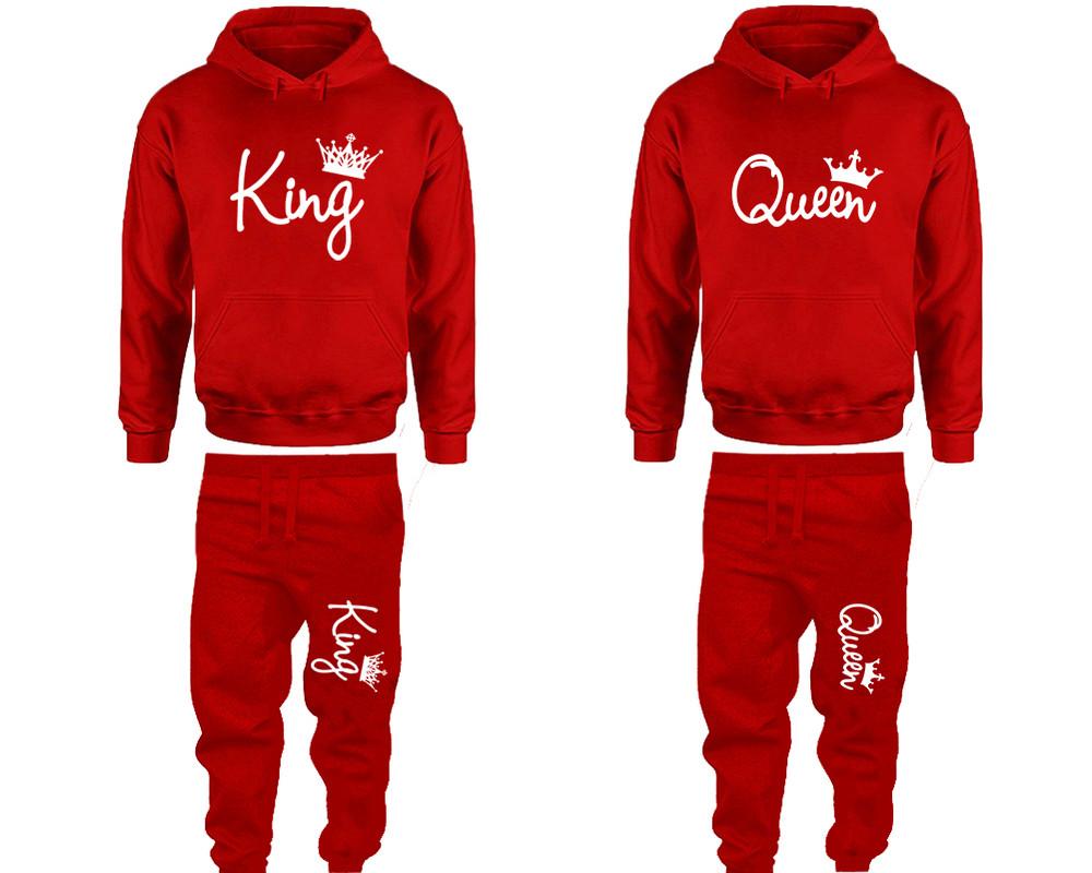 King and Queen matching top and bottom set, White hoodie and sweatpants sets for mens hoodie and jogger set womens. Matching couple joggers.