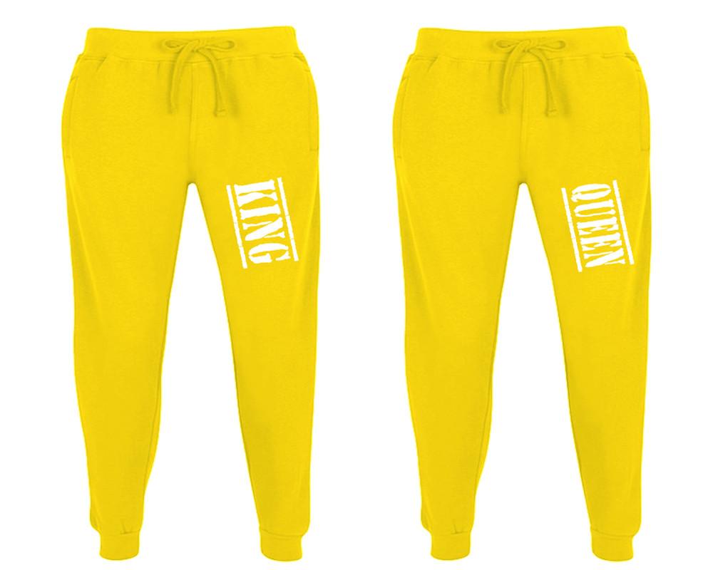 King and Queen matching jogger pants, Yellow sweatpants for mens, jogger set womens. Matching couple joggers.