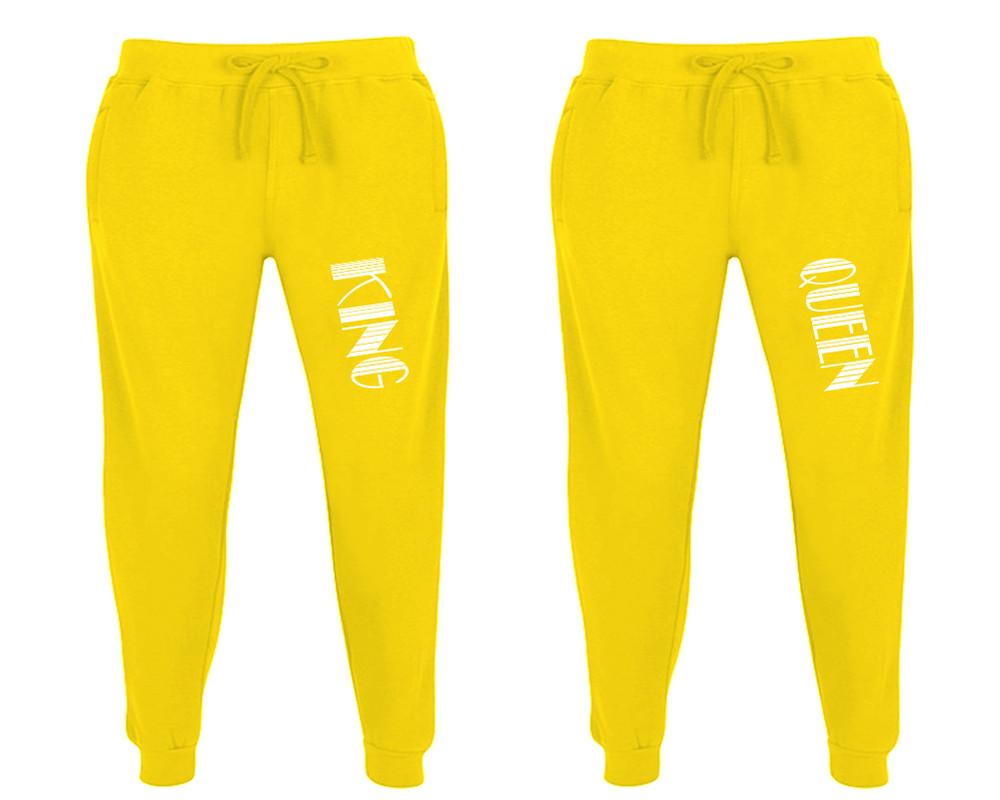 King and Queen matching jogger pants, Yellow sweatpants for mens, jogger set womens. Matching couple joggers.