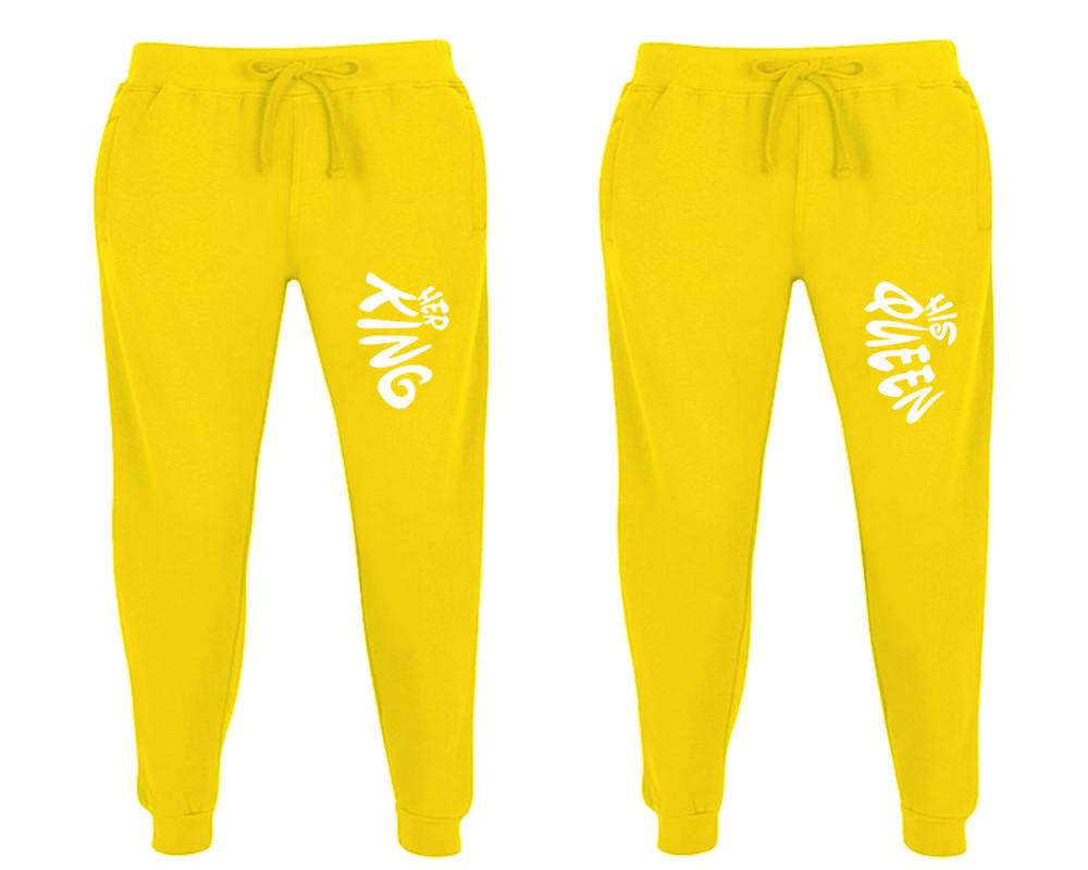 Her King and His Queen matching jogger pants, Yellow sweatpants for mens, jogger set womens. Matching couple joggers.