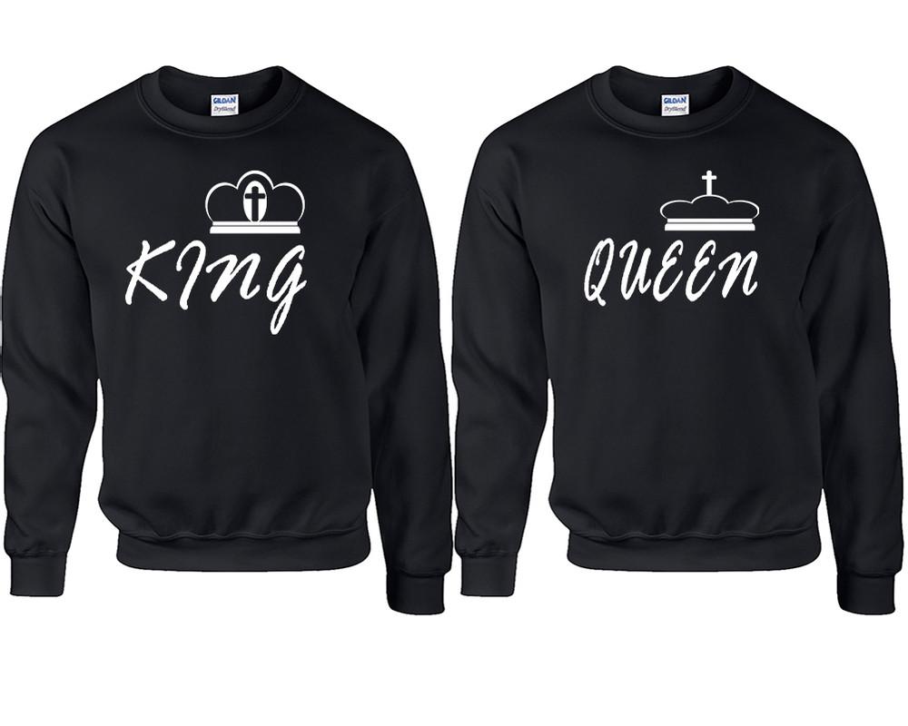 King and Queen couple sweatshirts. Black sweaters for men, sweaters for women. Sweat shirt. Matching sweatshirts for couples
